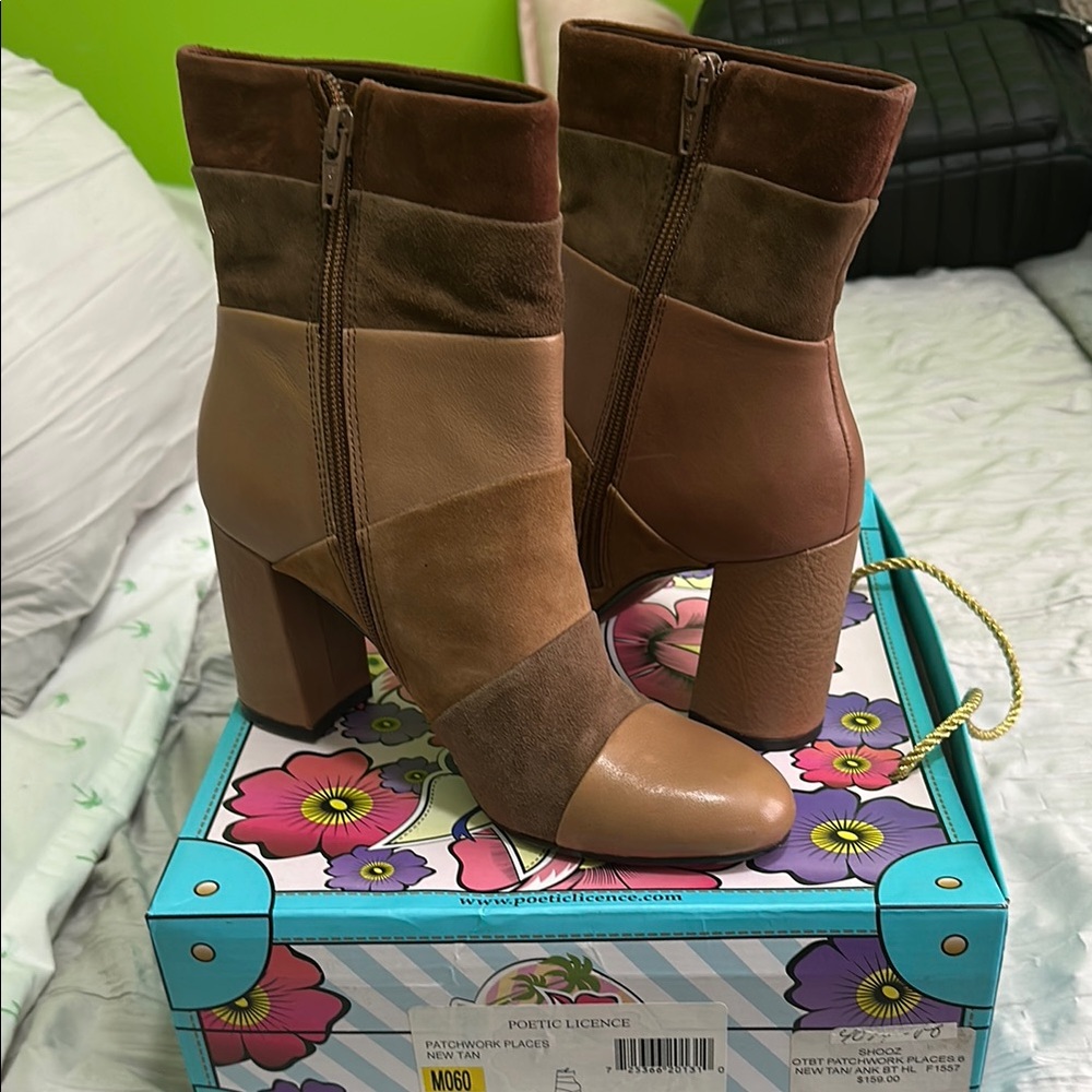 Poetic License Patchwork Places Women's Tan and Brown Suede/leather ankle Boots